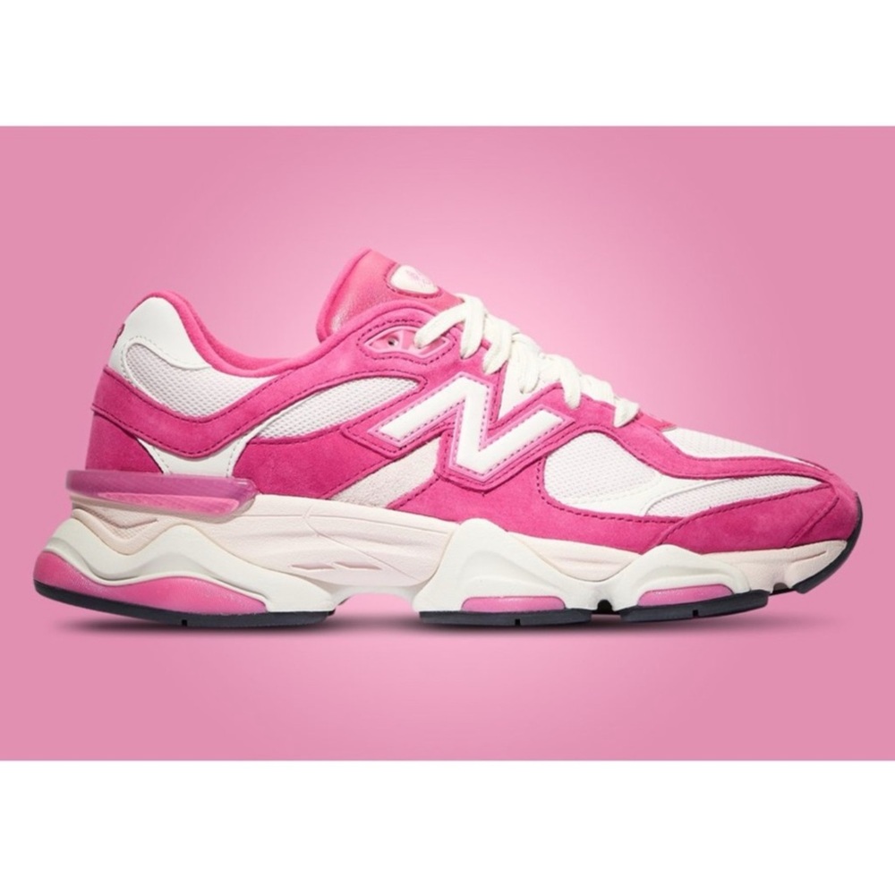 . New Balance Womens Fuschia Pink/White Suede 9060 Sneakers - Picture 10 of 15
